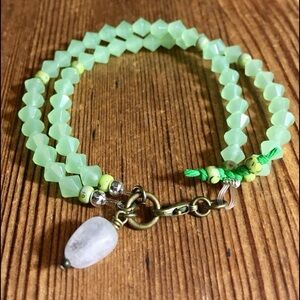 Ladies Double Strand Lime Green Beaded Bracelet, Handmade Ladies Bracelet